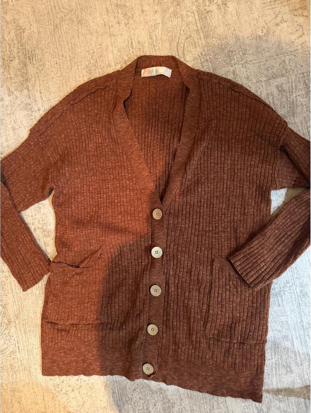 NWOT Free people FP beach Maiya Rust colored ribbed oversized cardigan small - Picture 2 of 6